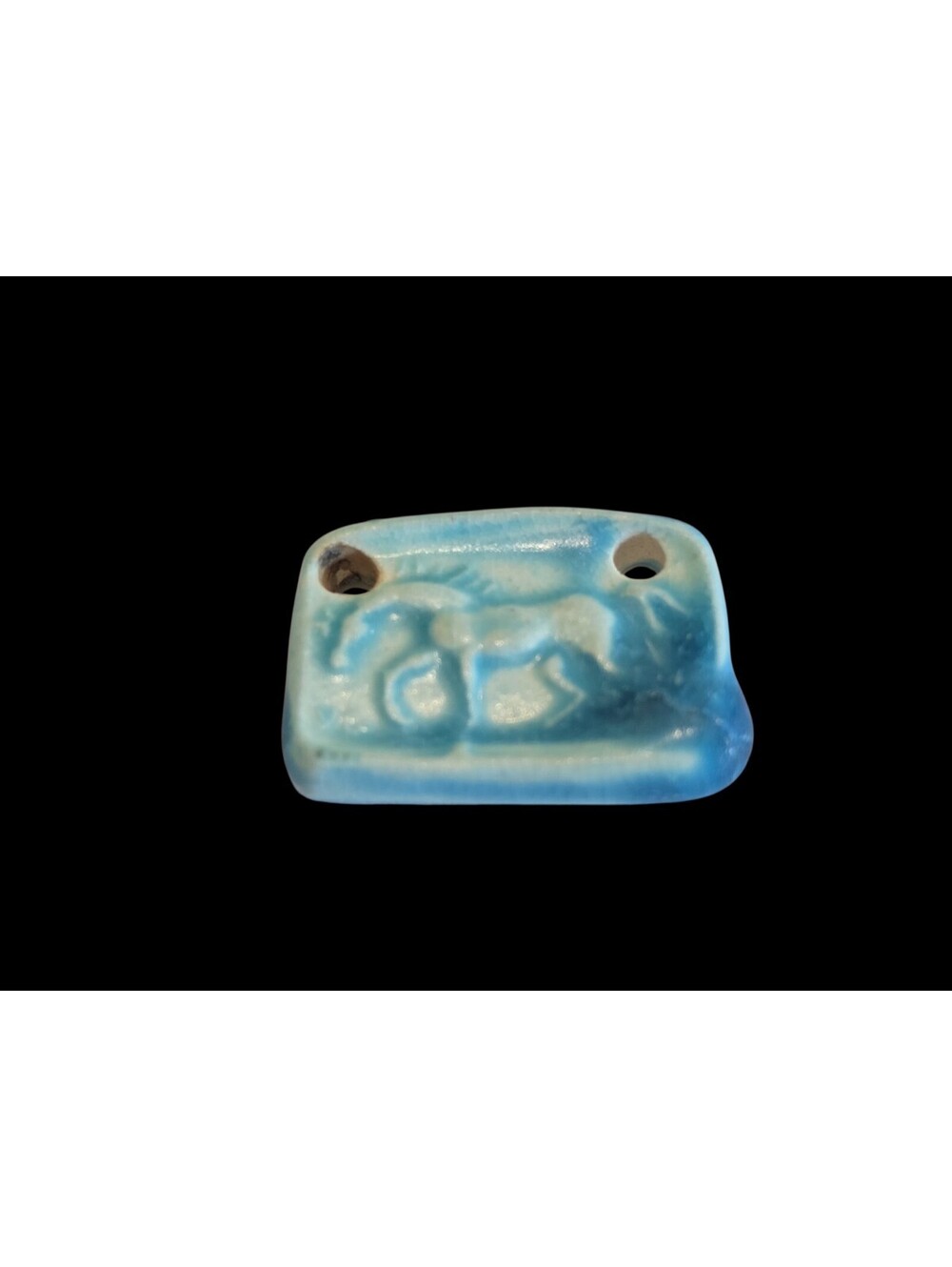Artisan Turquoise Ceramic Horse Amulet Plaque Bead 2-Hole Focal Link Pendant